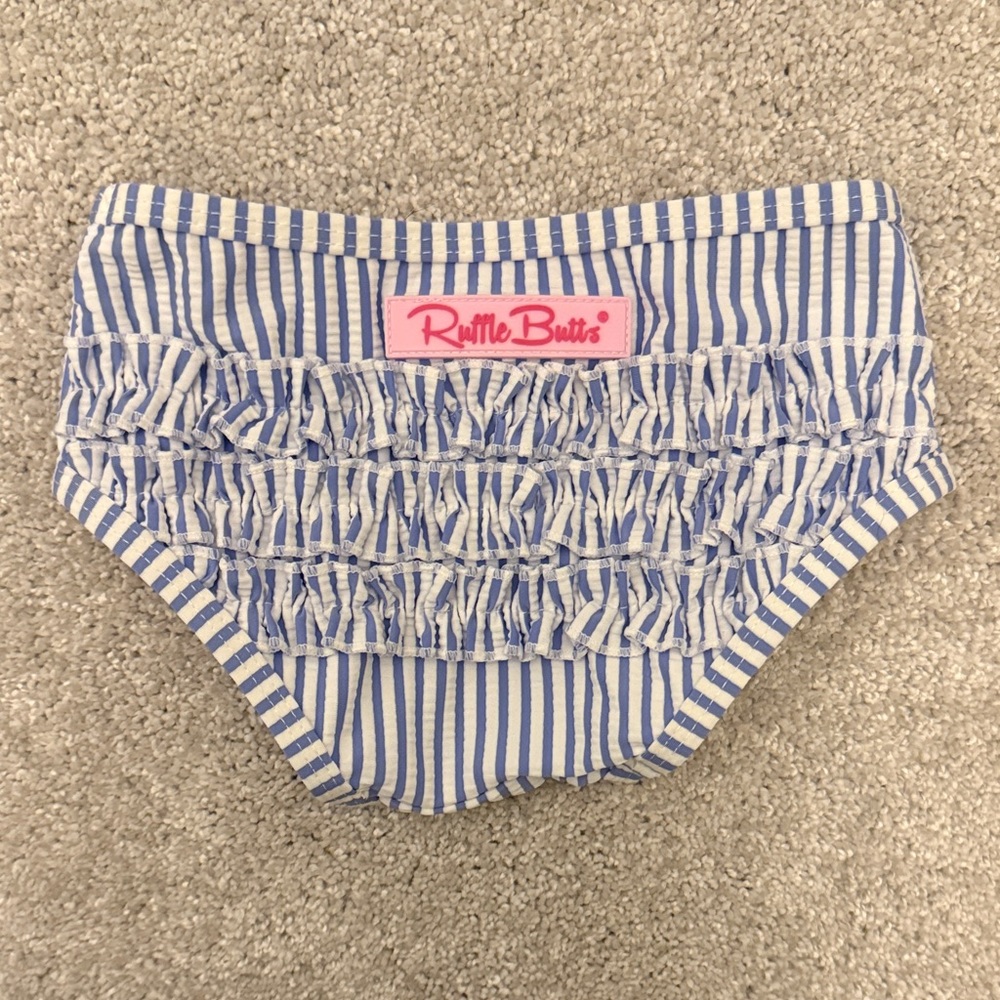 Ruffle Butts Blue and White Striped Rashguard Set - Picture 3 of 4